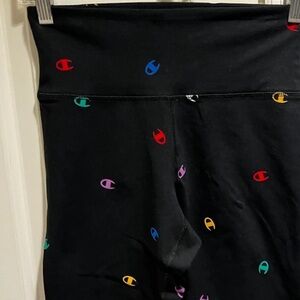 Champion Black Leggings with Multicolor Logo Dots